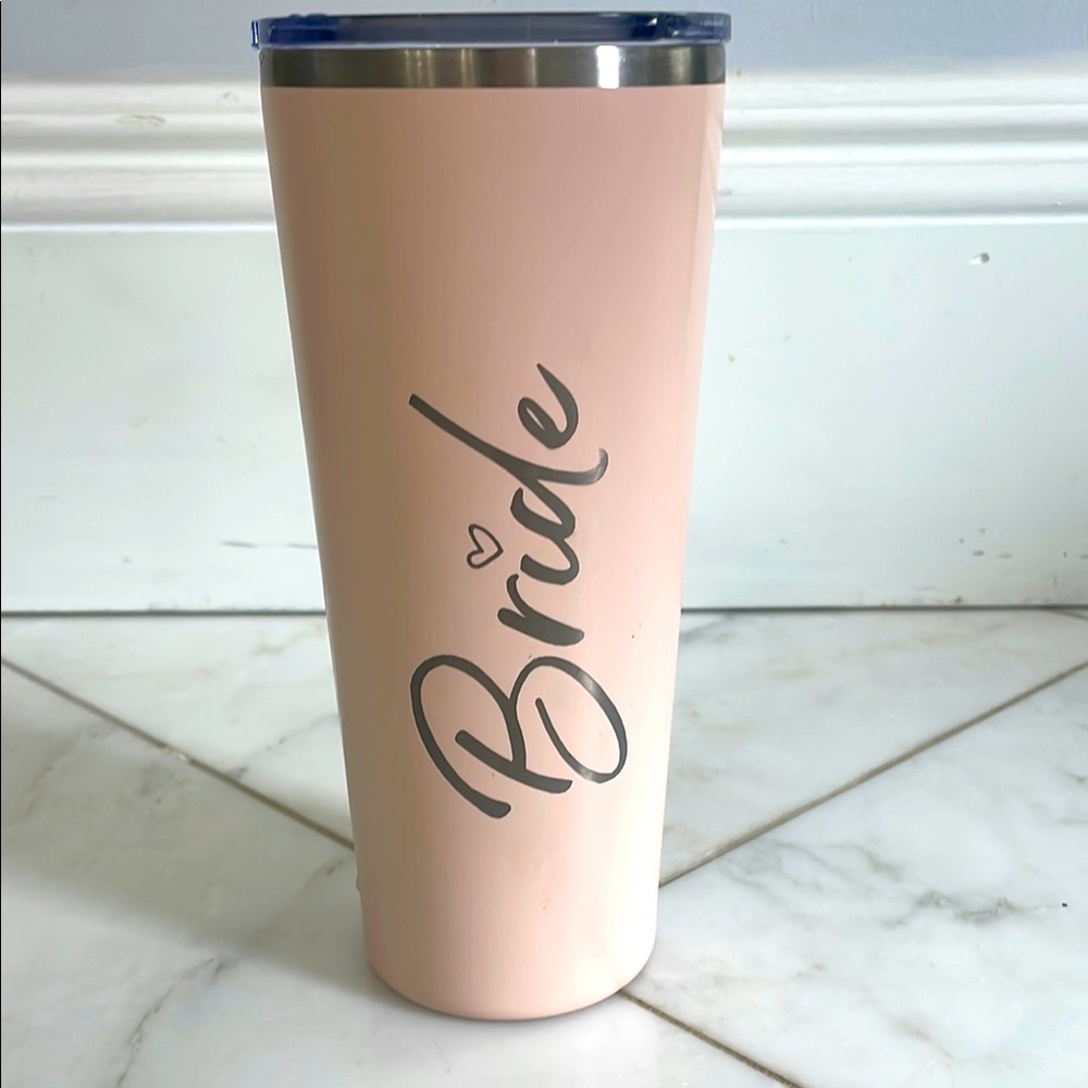 SassyCups, blush pink Bride 8” insulated drink holder cup with lid BPA Free EUC